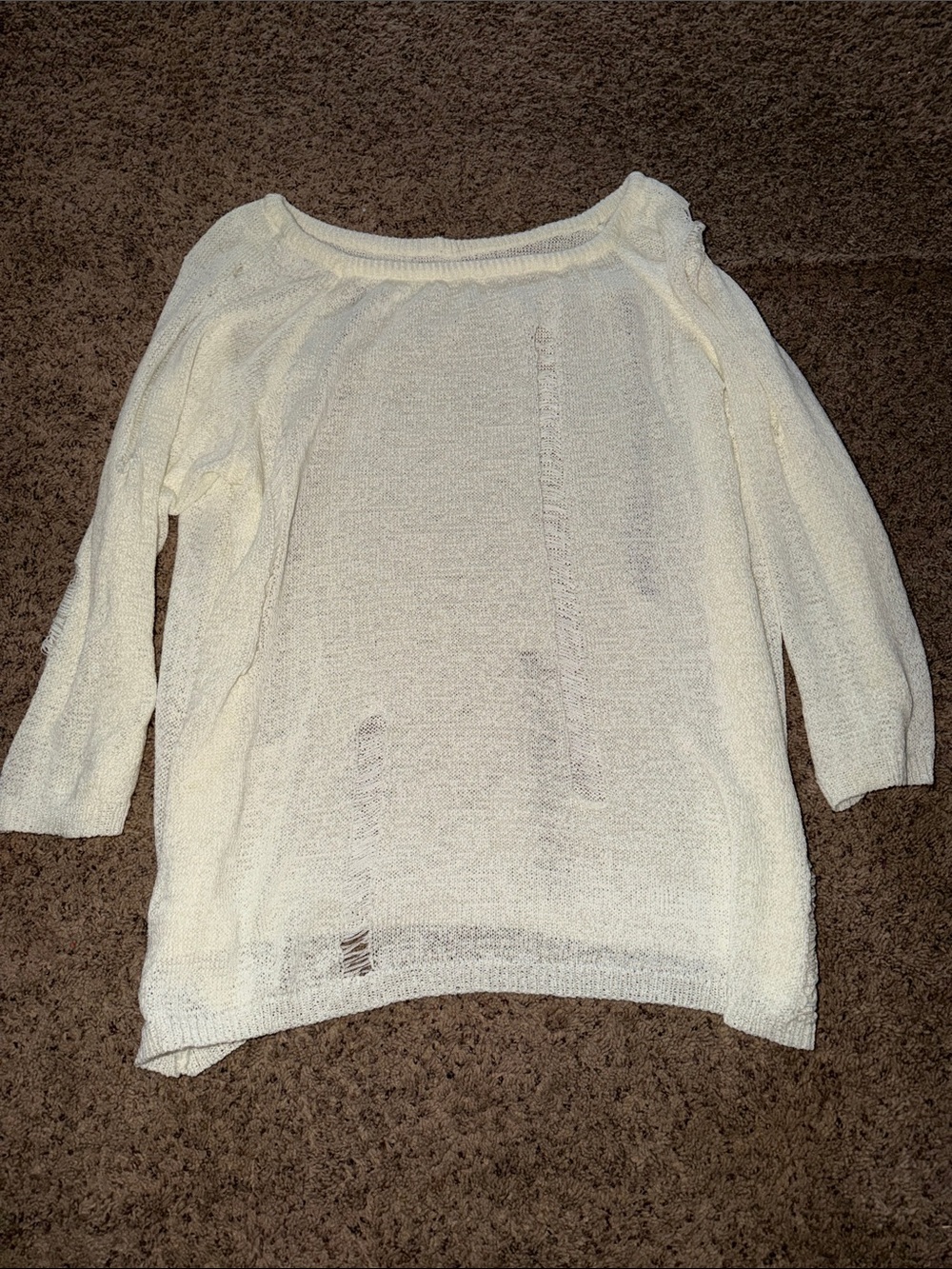 SHEIN Cream Off-the-Shoulder Open-Knit Sweater